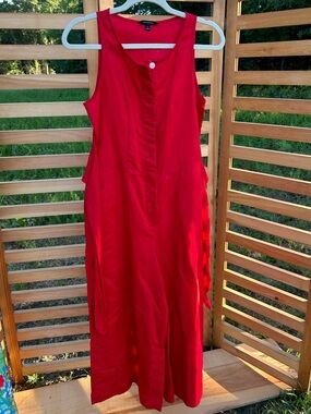 Size S Banana Republic Red Button Up Linen Wide Leg Crop Jumper with Tie Straps